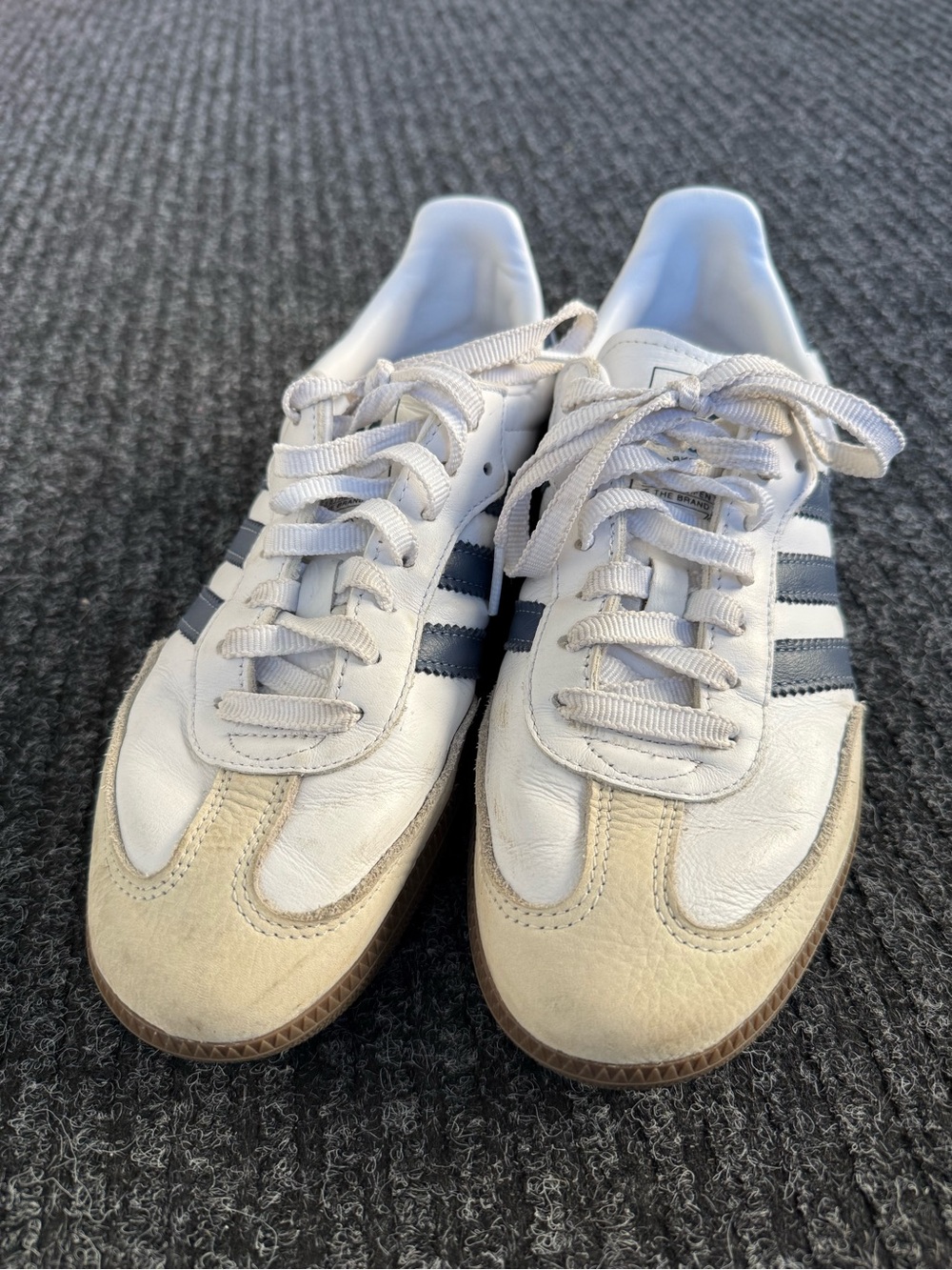 Adidas blue and white Sambas